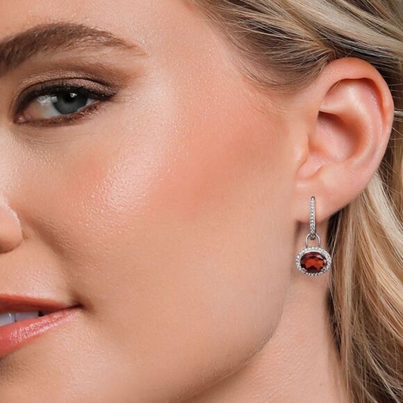 925 Sterling Silver with 4.44 Cttw Garnet Oval Dangling French Lock Earrings - Picture 3 of 5